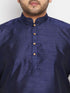 Vastramay Men's Plus Size Rose Gold and Navy Blue Silk Blend Jacket Kurta Dhoti Pant Set