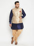 Vastramay Men's Plus Size Rose Gold and Navy Blue Silk Blend Jacket Kurta Dhoti Pant Set