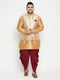 Vastramay Men's Plus Size Rose Gold Brocade Silk Blend Jacket Kurta Dhoti Pant Set