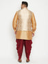 Vastramay Men's Plus Size Rose Gold Brocade Silk Blend Jacket Kurta Dhoti Pant Set