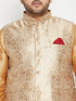 Vastramay Men's Plus Size Rose Gold Brocade Silk Blend Jacket Kurta Dhoti Pant Set