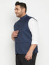 Vastramay Men's Plus Size Blue Cotton Blend Nehru Jacket