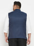Vastramay Men's Plus Size Blue Cotton Blend Nehru Jacket