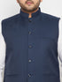 Vastramay Men's Plus Size Blue Cotton Blend Nehru Jacket