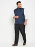 Vastramay Men's Plus Size Blue Cotton Blend Nehru Jacket