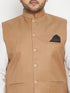 Vastramay Men's Plus Size Chiku Brown Cotton Blend Nehru Jacket