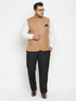 Vastramay Men's Plus Size Chiku Brown Cotton Blend Nehru Jacket