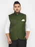 Vastramay Men's Plus Size Green Cotton Blend Nehru Jacket