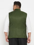 Vastramay Men's Plus Size Green Cotton Blend Nehru Jacket