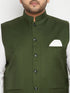 Vastramay Men's Plus Size Green Cotton Blend Nehru Jacket