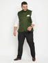 Vastramay Men's Plus Size Green Cotton Blend Nehru Jacket