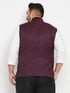 Vastramay Men's Plus Size Maroon Cotton Blend Nehru Jacket