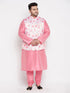 Vastramay Men's Plus Size Peach Floral printed Jacket With Pink Solid Kurta Pyjama Set