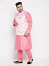 Vastramay Men's Plus Size Peach Floral printed Jacket With Pink Solid Kurta Pyjama Set