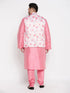 Vastramay Men's Plus Size Peach Floral printed Jacket With Pink Solid Kurta Pyjama Set