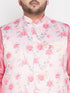 Vastramay Men's Plus Size Peach Floral printed Jacket With Pink Solid Kurta Pyjama Set