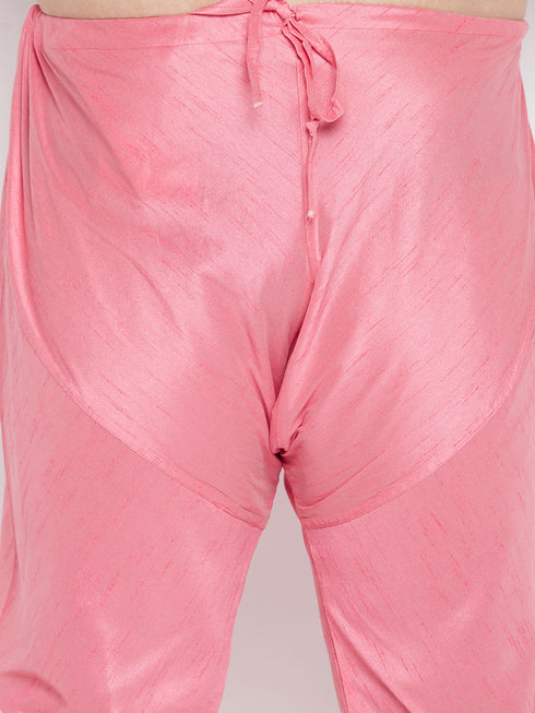 Vastramay Men's Plus Size Peach Floral printed Jacket With Pink Solid Kurta Pyjama Set