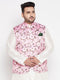 Vastramay Men's Plus Size Pink Floral Print Silk Blend Nehru Jacket