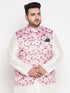 Vastramay Men's Plus Size Pink Floral Print Silk Blend Nehru Jacket