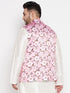 Vastramay Men's Plus Size Pink Floral Print Silk Blend Nehru Jacket