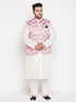 Vastramay Men's Plus Size Pink Floral Print Silk Blend Nehru Jacket