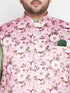 Vastramay Men's Plus Size Pink Floral printed Jacket With Mint Green Solid Kurta Pyjama Set