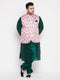 Vastramay Men's Plus Size Pink Floral printed Jacket With Green Solid Kurta Pyjama Set