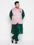 Vastramay Men's Plus Size Pink Floral printed Jacket With Green Solid Kurta Pyjama Set