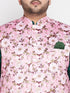 Vastramay Men's Plus Size Pink Floral printed Jacket With Green Solid Kurta Pyjama Set