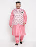 Vastramay Men's Plus Size Pink Floral printed Jacket With Pink Solid Kurta Pyjama Set