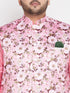 Vastramay Men's Plus Size Pink Floral printed Jacket With Pink Solid Kurta Pyjama Set