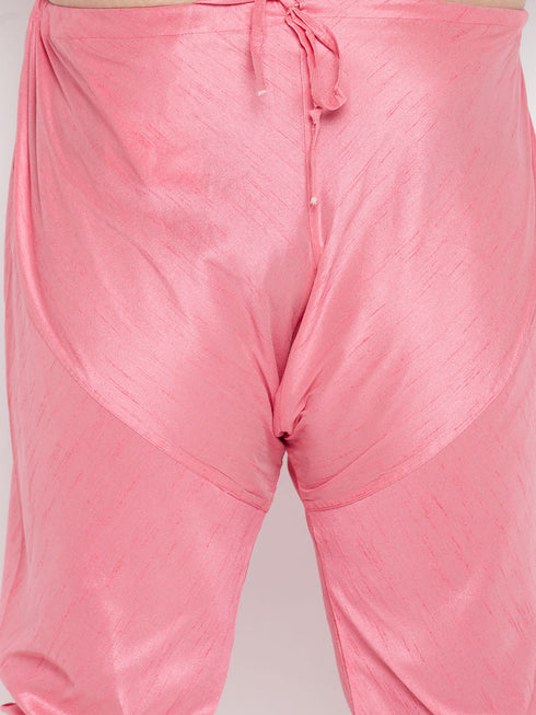 Vastramay Men's Plus Size Pink Floral printed Jacket With Pink Solid Kurta Pyjama Set