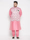 Vastramay Men's Plus Size Pink Floral printed Jacket With Pink Solid Kurta Pyjama Set