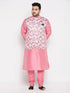 Vastramay Men's Plus Size Pink Floral printed Jacket With Pink Solid Kurta Pyjama Set