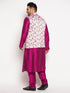 Vastramay Men's Plus Size Pink Floral printed Jacket With Fuchsia Solid Kurta Pyjama Set