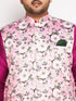 Vastramay Men's Plus Size Pink Floral printed Jacket With Fuchsia Solid Kurta Pyjama Set