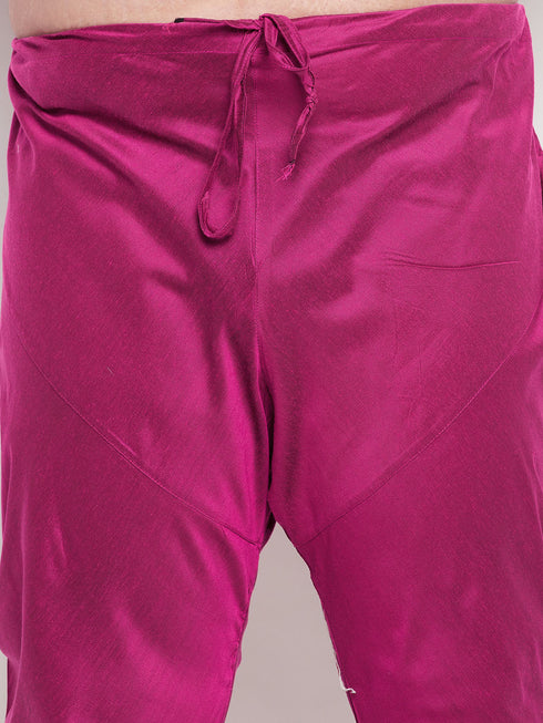 Vastramay Men's Plus Size Pink Floral printed Jacket With Fuchsia Solid Kurta Pyjama Set