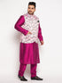 Vastramay Men's Plus Size Pink Floral printed Jacket With Fuchsia Solid Kurta Pyjama Set