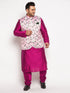 Vastramay Men's Plus Size Pink Floral printed Jacket With Fuchsia Solid Kurta Pyjama Set