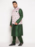 Vastramay Men's Plus Size Pink Floral printed Jacket With Viscose Green Solid Kurta Pyjama Set