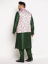 Vastramay Men's Plus Size Pink Floral printed Jacket With Viscose Green Solid Kurta Pyjama Set