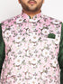 Vastramay Men's Plus Size Pink Floral printed Jacket With Viscose Green Solid Kurta Pyjama Set