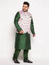 Vastramay Men's Plus Size Pink Floral printed Jacket With Viscose Green Solid Kurta Pyjama Set