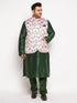 Vastramay Men's Plus Size Pink Floral printed Jacket With Viscose Green Solid Kurta Pyjama Set