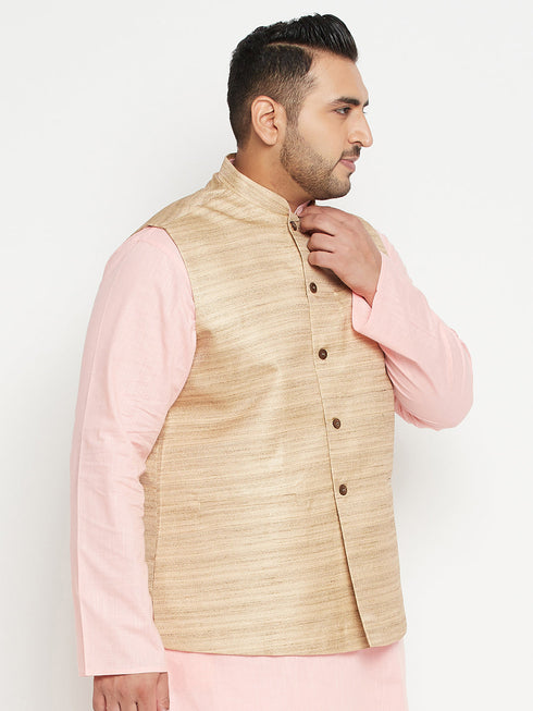 Vastramay Men's Plus Size Beige Nehru Jacket