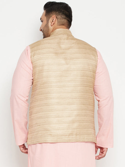 Vastramay Men's Plus Size Beige Nehru Jacket