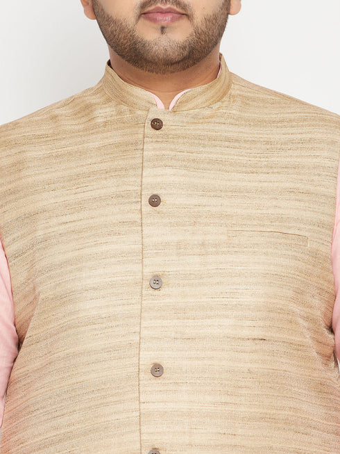 Vastramay Men's Plus Size Beige Nehru Jacket