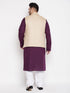 Vastramay Men's Plus Size Beige Solid Jacket With Purple Solid Kurta And White Pyjama Set