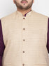 Vastramay Men's Plus Size Beige Solid Jacket With Purple Solid Kurta And White Pyjama Set