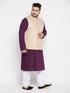 Vastramay Men's Plus Size Beige Solid Jacket With Purple Solid Kurta And White Pyjama Set